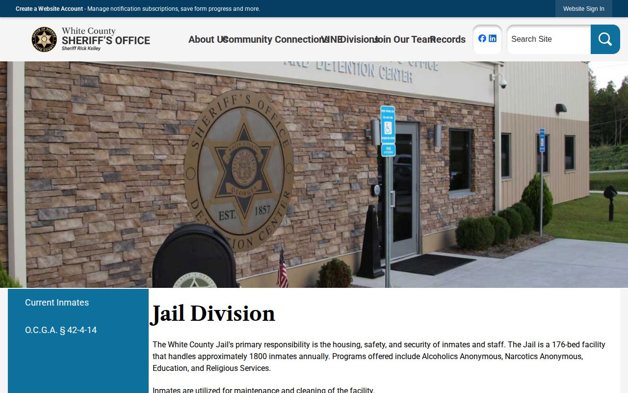 White County Jail Division booking and custody information