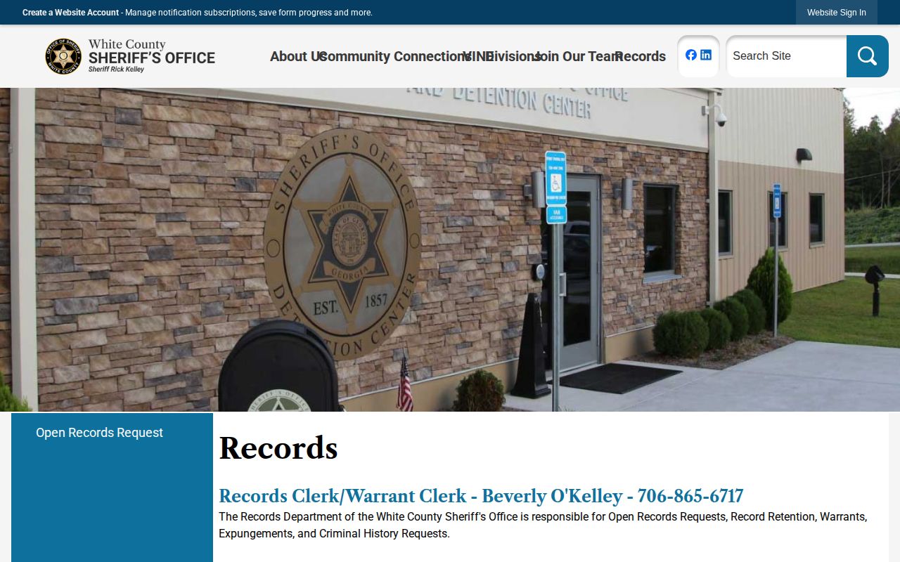 White County Sheriff's Office records fee and booking request information