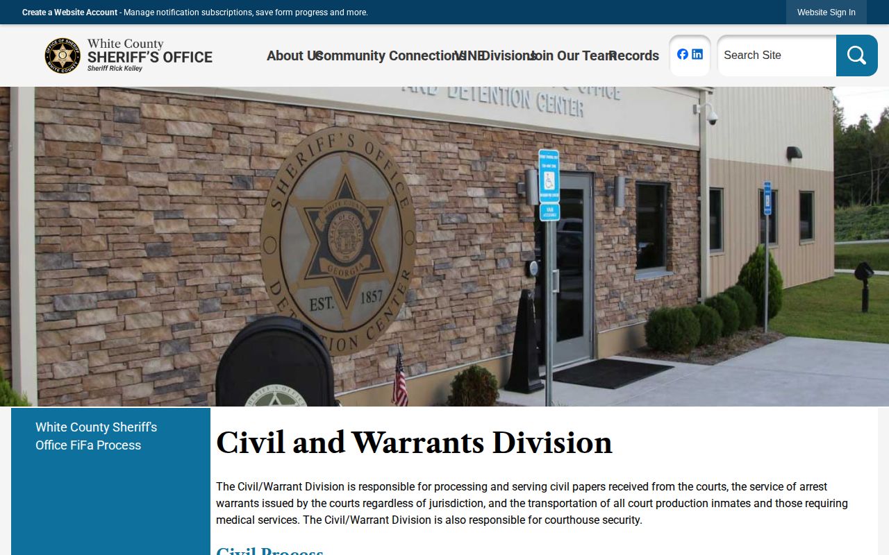 White County Civil and Warrants Division information page