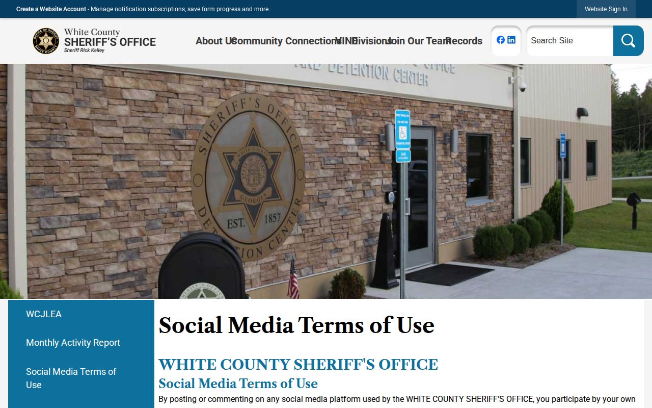 White County Sheriff's social-media terms and crime-information policy